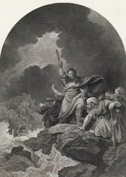 Die Zerstörung des Heeres des Pharao, graviert von S. Allen, aus 